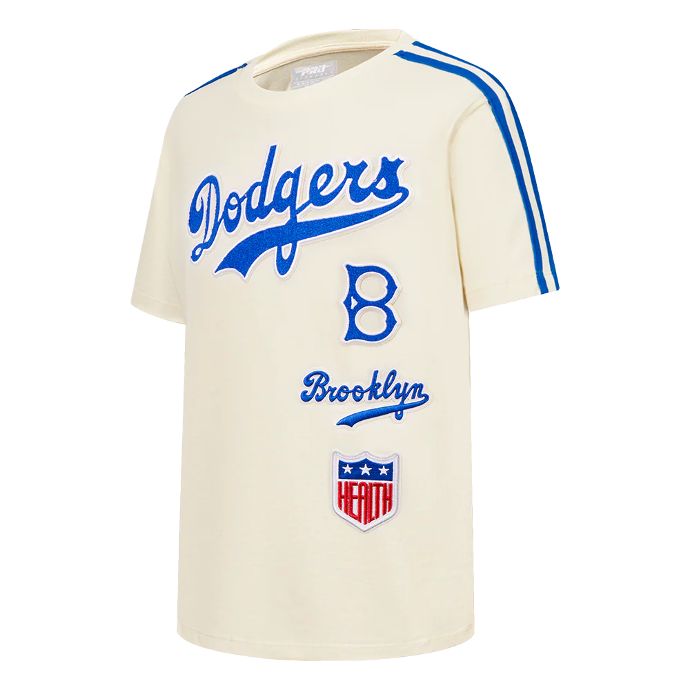 MLB BROOKLYN DODGERS RETRO CLASSIC BIG BOYS SHORT SLEEVE TAPING TEE (EGGSHELL/ROYAL BLUE) - Image 2