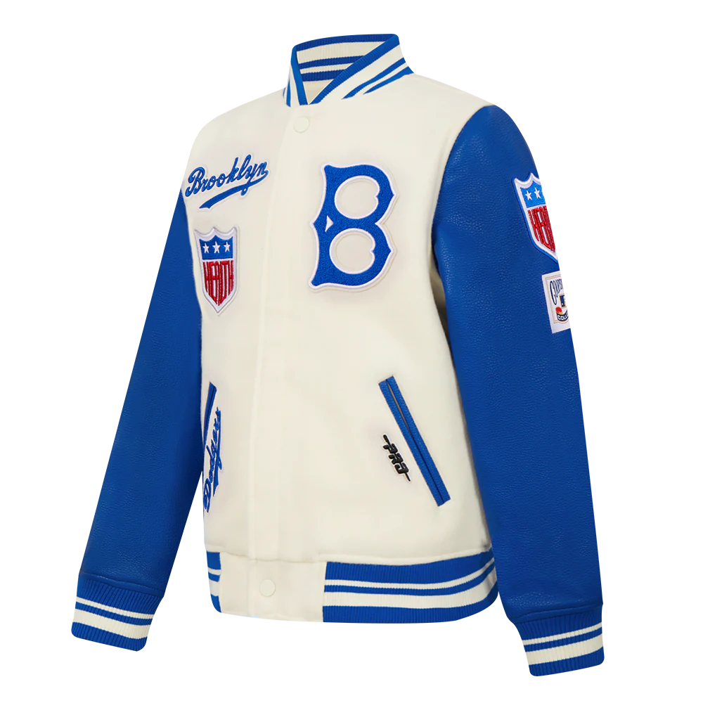 MLB BROOKLYN DODGERS RETRO CLASSIC BIG BOYS RIB WOOL VARSITY JACKET (EGGSHELL/ROYAL BLUE) - Image 2