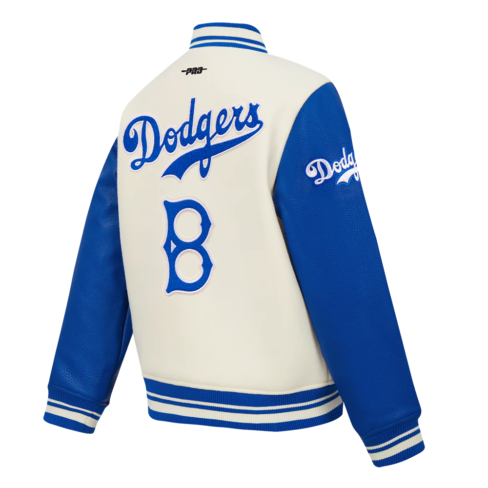 MLB BROOKLYN DODGERS RETRO CLASSIC BIG BOYS RIB WOOL VARSITY JACKET (EGGSHELL/ROYAL BLUE) - Image 4
