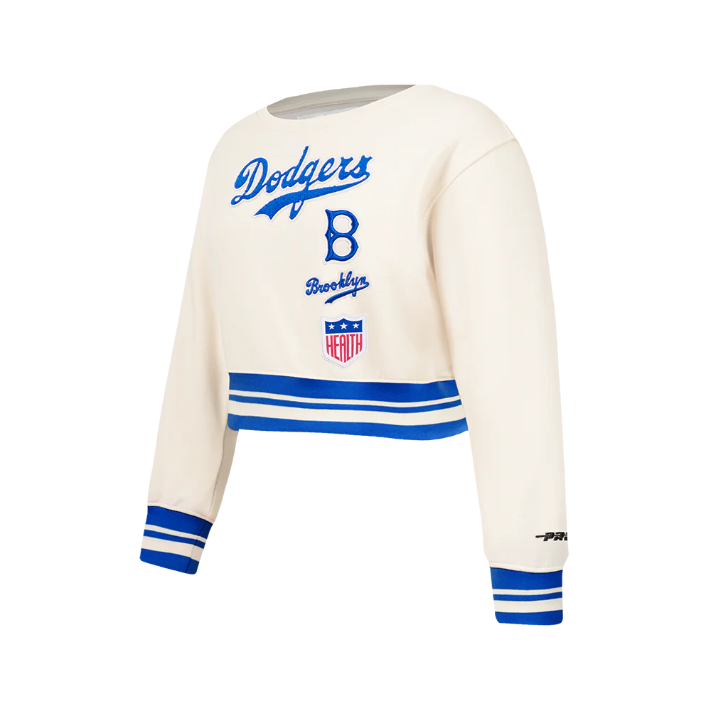 MLB BROOKLYN DODGERS RETRO CLASSIC BIG GIRLS RIB FLEECE CREWNECK (EGGSHELL/ROYAL BLUE) - Image 2