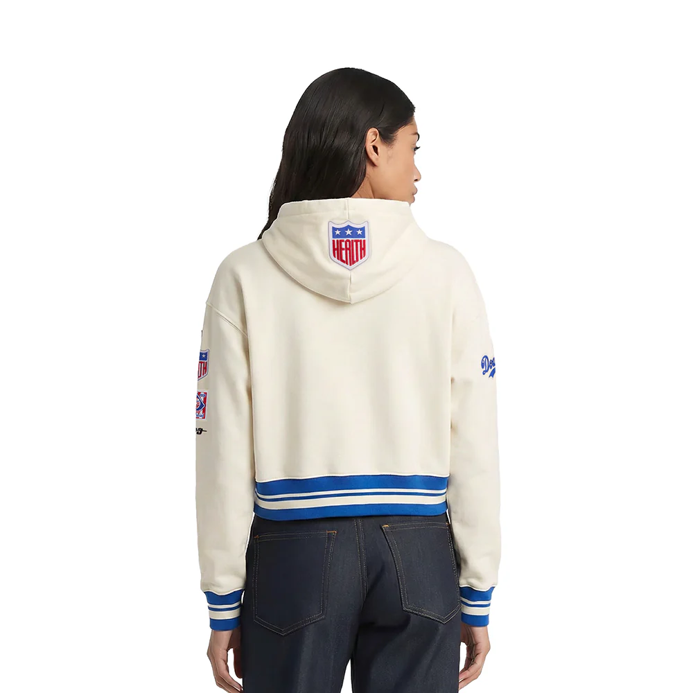 MLB BROOKLYN DODGERS RETRO CLASSICS WOMEN'S CROPPED PULLOVER HOODIE (EGGSHELL/ROYAL BLUE) - Image 2