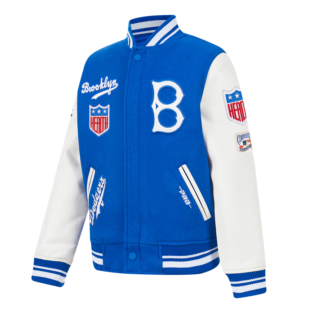 MLB BROOKLYN DODGERS RETRO CLASSIC LITTLE BOYS RIB WOOL VARSITY JACKET (ROYAL BLUE/WHITE) - Image 2