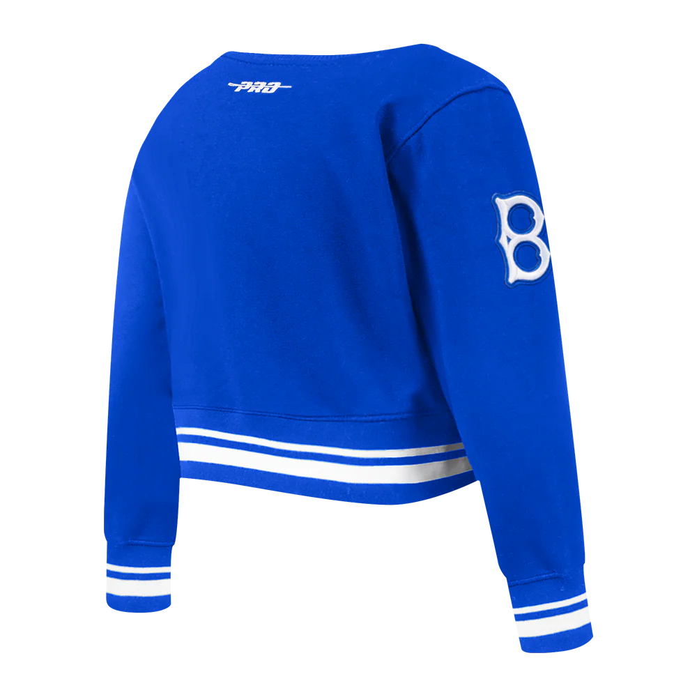 MLB BROOKLYN DODGERS RETRO CLASSIC TODDLER GIRLS RIB FLEECE CREWNECK (ROYAL BLUE) - Image 4