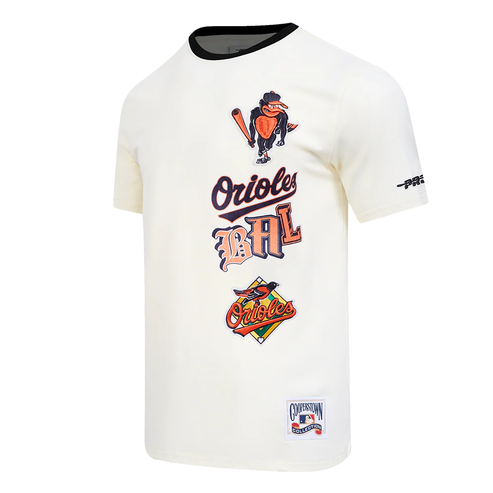 MLB BALTIMORE ORIOLES RETRO CASCADE MEN'S RINGER TOP (EGGSHELL/ BLACK) - Image 2