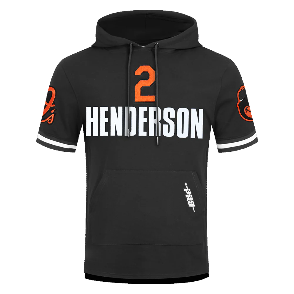 MLB BALTIMORE ORIOLES ADLEY RUTSCHMAN #35 CLASSIC MEN'S SHORT SLEEVE PULLOVER HOODIE (BLACK)
