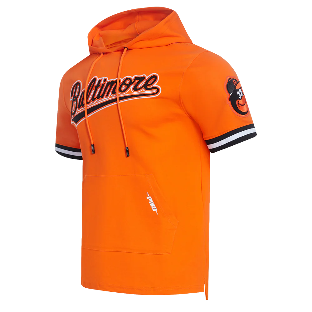 MLB BALTIMORE ORIOLES CLASSIC CHENILLE MEN'S DOUBLE KNIT SHORT SLEEVE PULLOVER HOODIE (ORANGE/BLACK) - Image 2