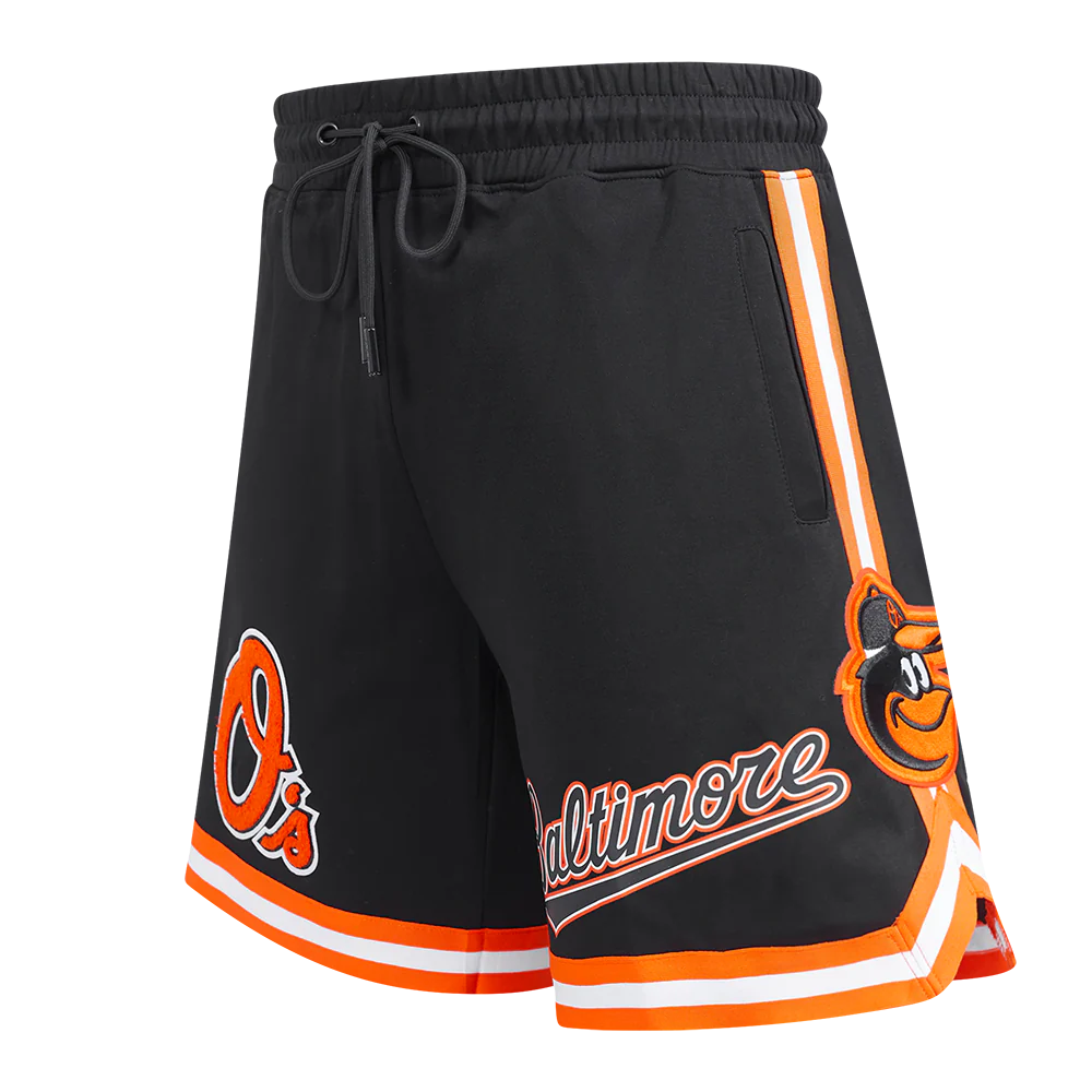 MLB BALTIMORE ORIOLES CLASSIC CHENILLE MEN'S DOUBLE KNIT SHORT (BLACK/ORANGE) - Image 2