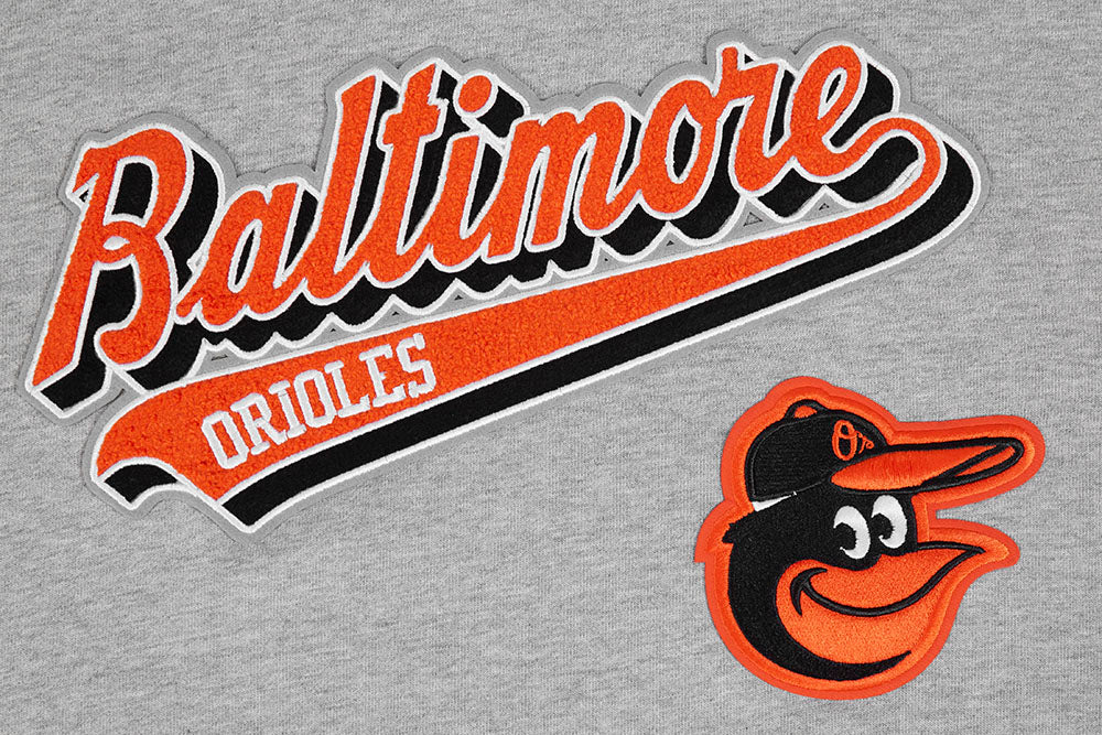 MLB BALTIMORE ORIOLES SCRIPT TAIL MEN'S RIB FLEECE PULLOVER HOODIE (HEATHER GRAY/BLACK) - Image 5