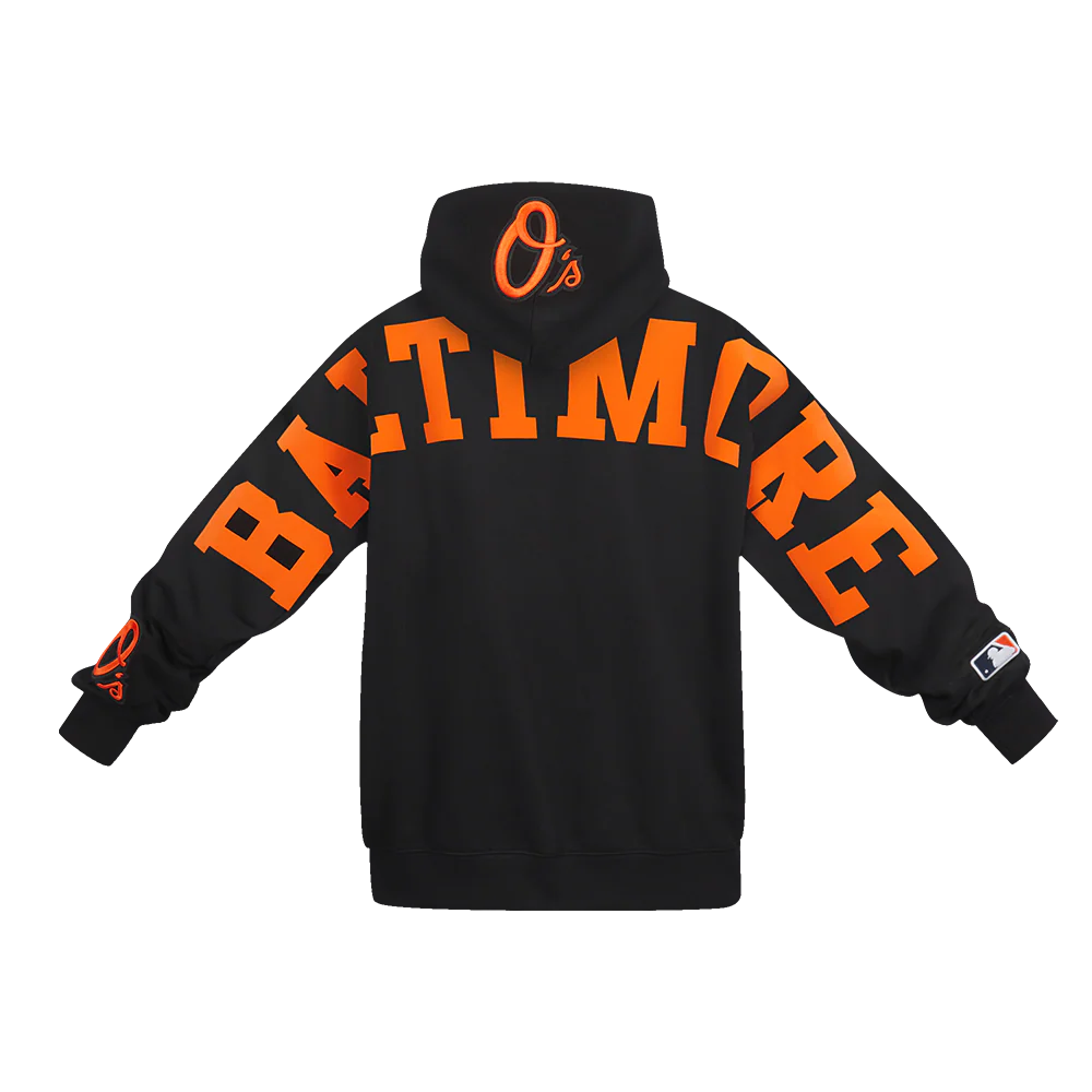 MLB BALTIMORE ORIOLES WINGSPAN MEN'S DROP SHOULDER FLEECE PULLOVER HOODIE (BLACK) - Image 7