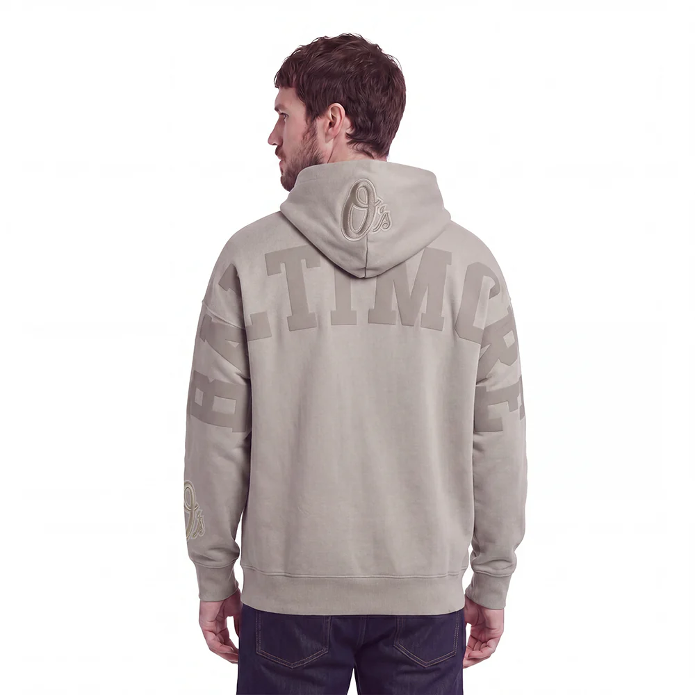 MLB BALTIMORE ORIOLES WINGSPAN MEN'S DROP SHOULDER FLEECE PULLOVER HOODIE (TAUPE)
