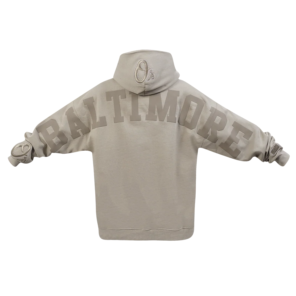 MLB BALTIMORE ORIOLES WINGSPAN MEN'S DROP SHOULDER FLEECE PULLOVER HOODIE (TAUPE) - Image 7