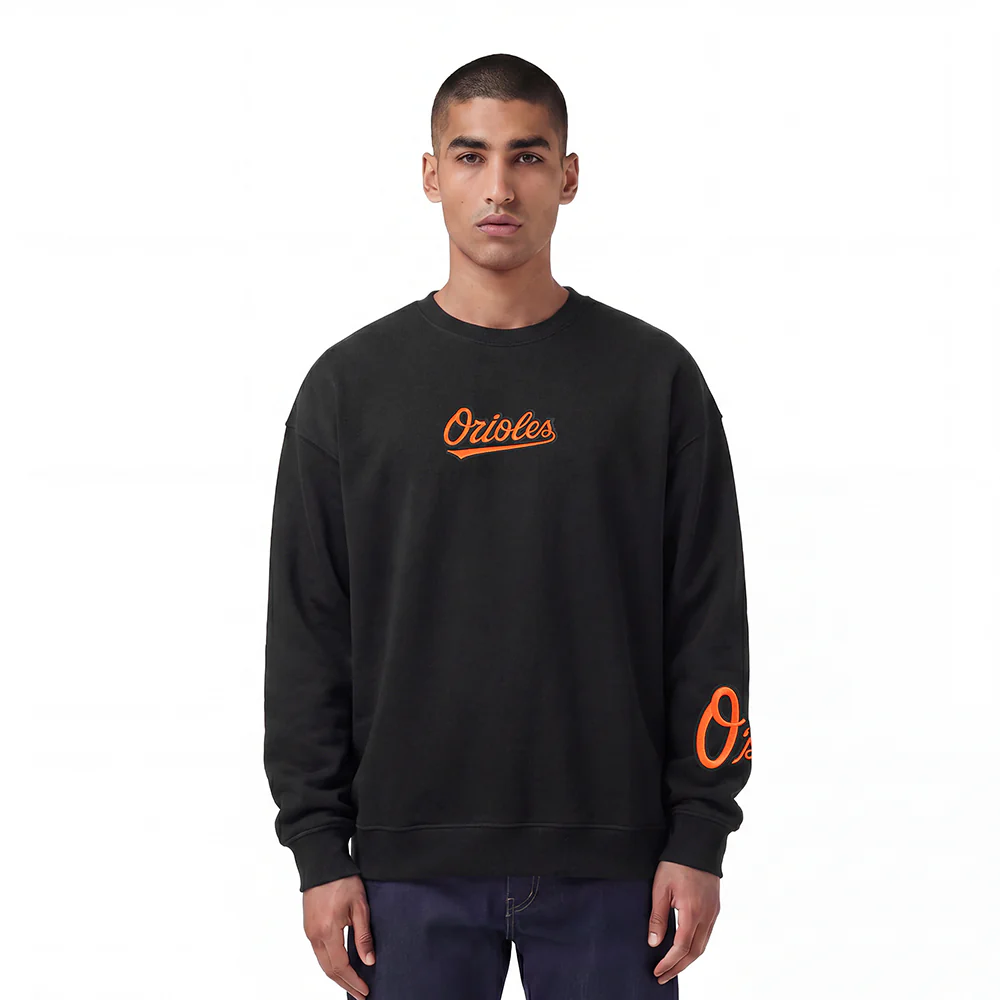 MLB BALTIMORE ORIOLES WINGSPAN MEN'S DROP SHOULDER FLEECE CREWNECK (BLACK) - Image 2