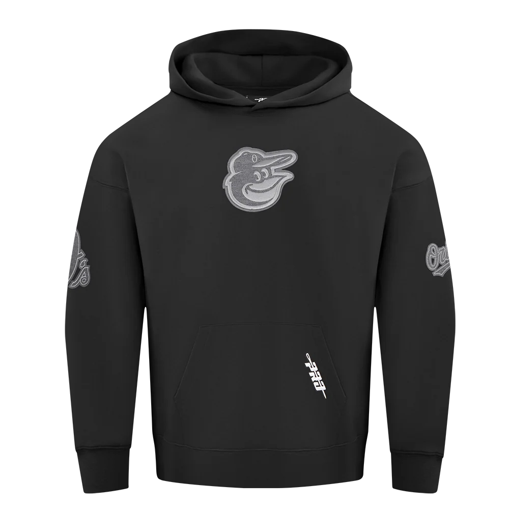 MLB BALTIMORE ORIOLES REVERSE FRENCH TERRY MEN'S DROP SHOULDER FLEECE PULLOVER HOODIE (BLACK) - Image 5