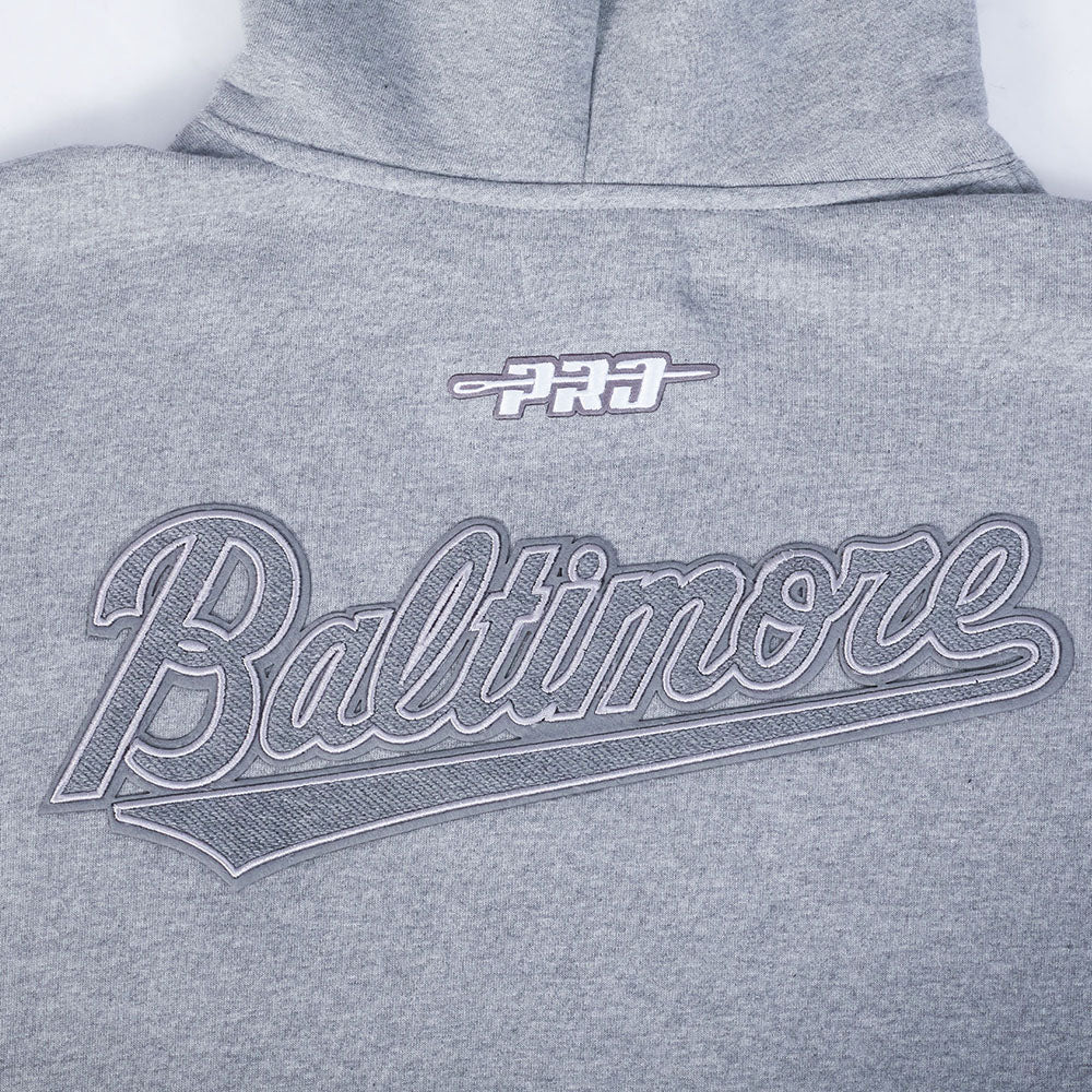 MLB BALTIMORE ORIOLES REVERSE FRENCH TERRY MEN'S DROP SHOULDER FLEECE PULLOVER HOODIE (DARK HEATHER GRAY) - Image 12