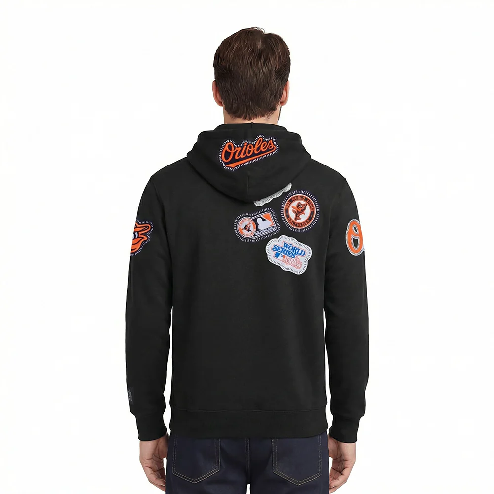 MLB BALTIMORE ORIOLES DIY PICK STITCH MEN'S DOUBLE KNIT PULLOVER HOODIE (BLACK) - Image 2