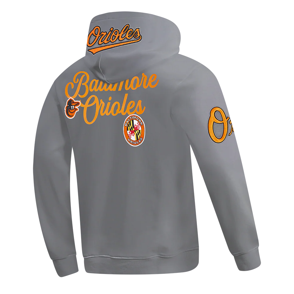 MLB BALTIMORE ORIOLES SOUVENIR MEN'S FLEECE PULLOVER HOODIE (GRAY) - Image 4