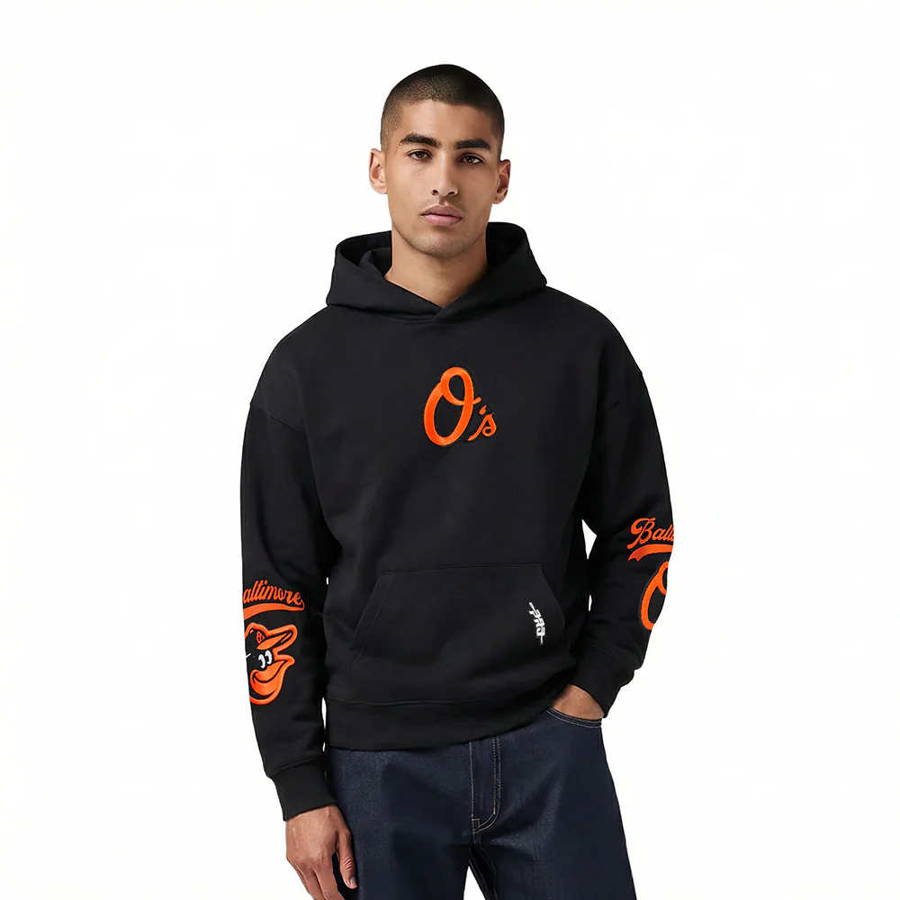MLB BALTIMORE ORIOLES LIVING LARGE MEN'S DROP SHOULDER FLC PO HOODIE (BLACK)