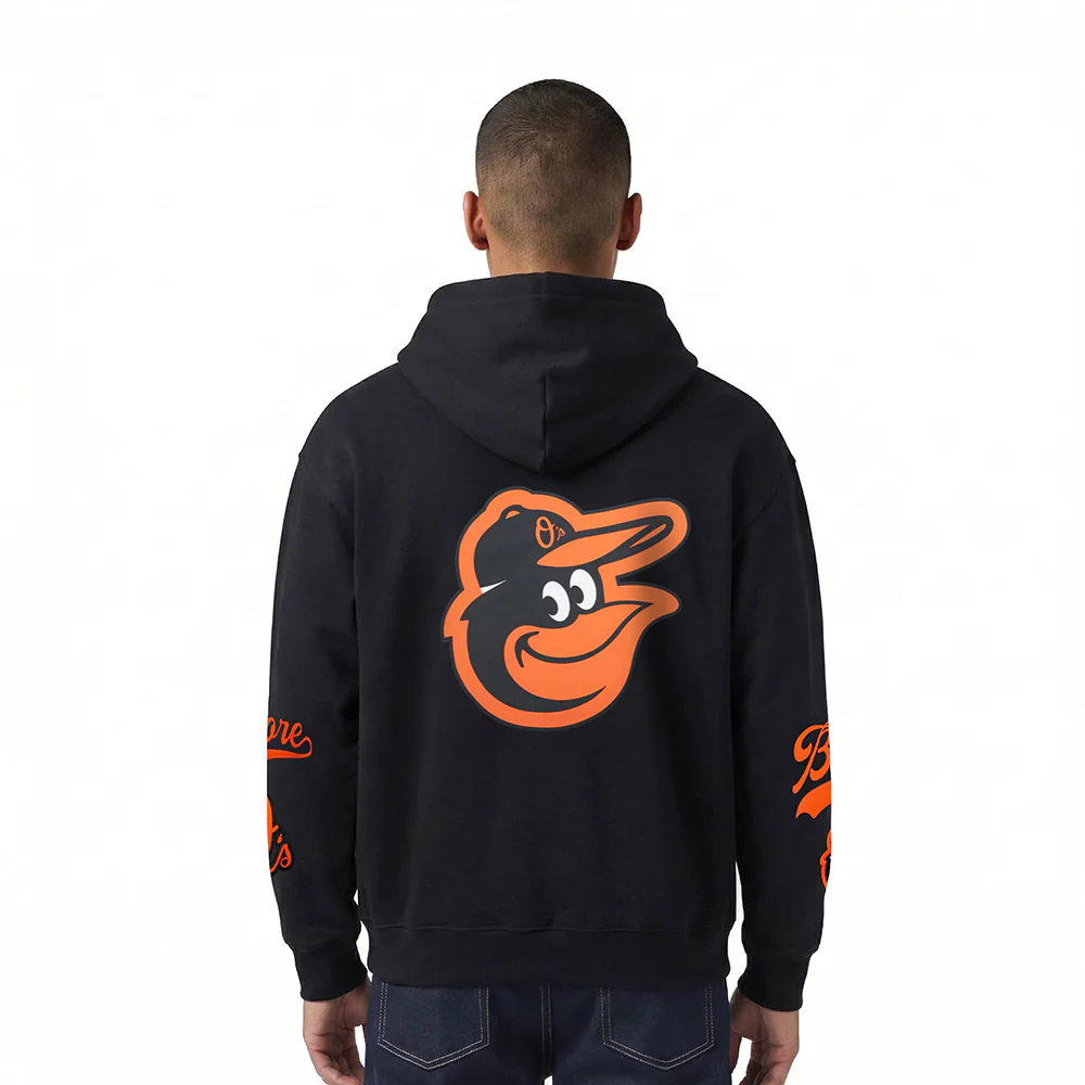 MLB BALTIMORE ORIOLES LIVING LARGE MEN'S DROP SHOULDER FLC PO HOODIE (BLACK) - Image 2