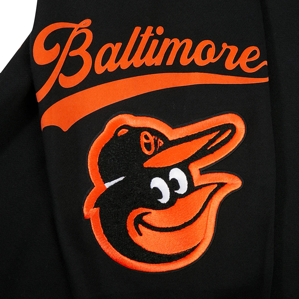 MLB BALTIMORE ORIOLES LIVING LARGE MEN'S DROP SHOULDER FLC PO HOODIE (BLACK) - Image 7
