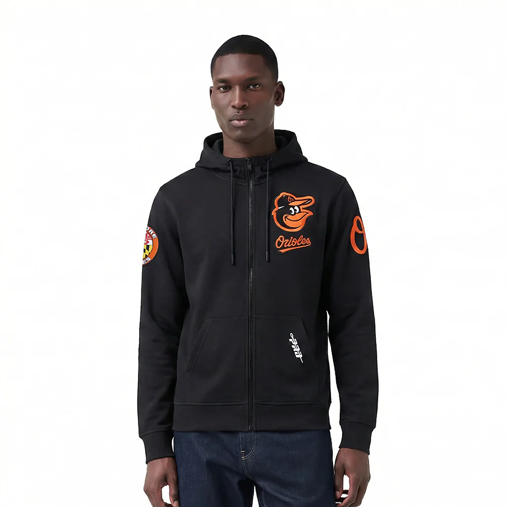 MLB BALTIMORE ORIOLES CLASSIC CHENILLE MEN'S DK FZ HOODIE (BLACK)