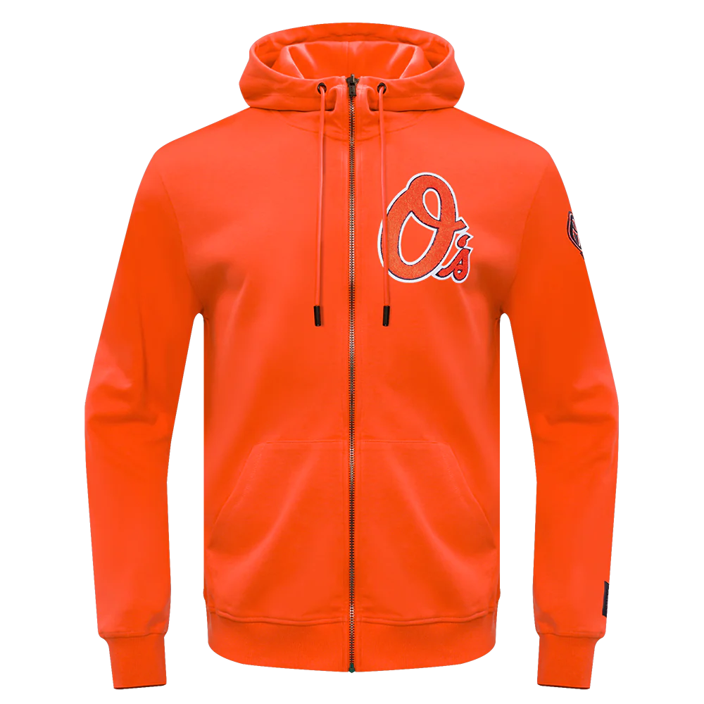 MLB BALTIMORE ORIOLES CLASSIC CHENILLE MEN'S FULL ZIP PULLOVER HOODIE (ORANGE)