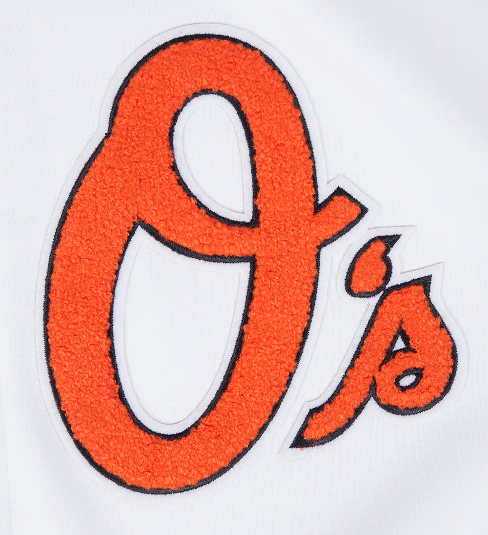 MLB BALTIMORE ORIOLES CLASSIC CHENILLE MEN'S FULL ZIP PULLOVER HOODIE (WHITE) - Image 5