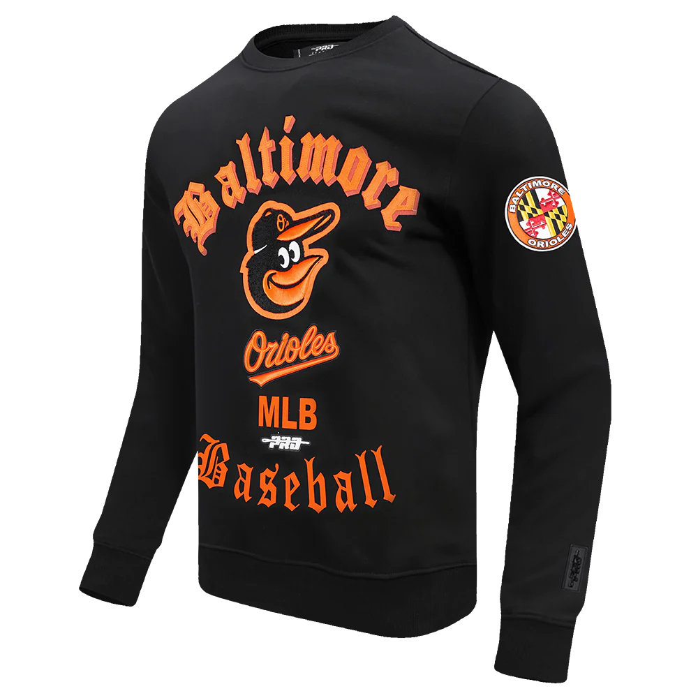 MLB BALTIMORE ORIOLES OLD ENGLISH MEN'S CREWNECK (BLACK) - Image 2