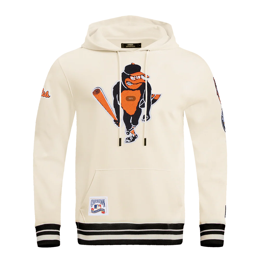 MLB BALTIMORE ORIOLES RETRO CLASSIC MEN'S PULLOVER HOODIE (EGGSHELL/ BLACK)