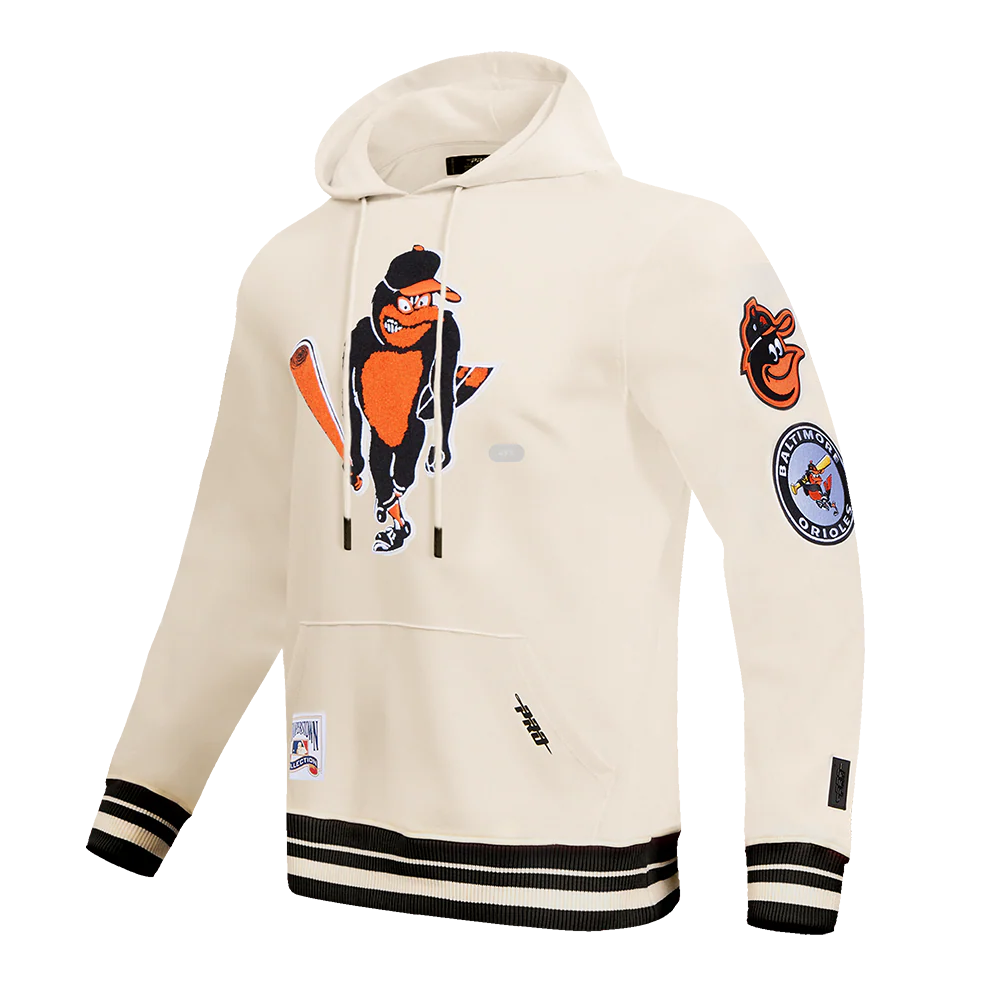 MLB BALTIMORE ORIOLES RETRO CLASSIC MEN'S PULLOVER HOODIE (EGGSHELL/ BLACK) - Image 2