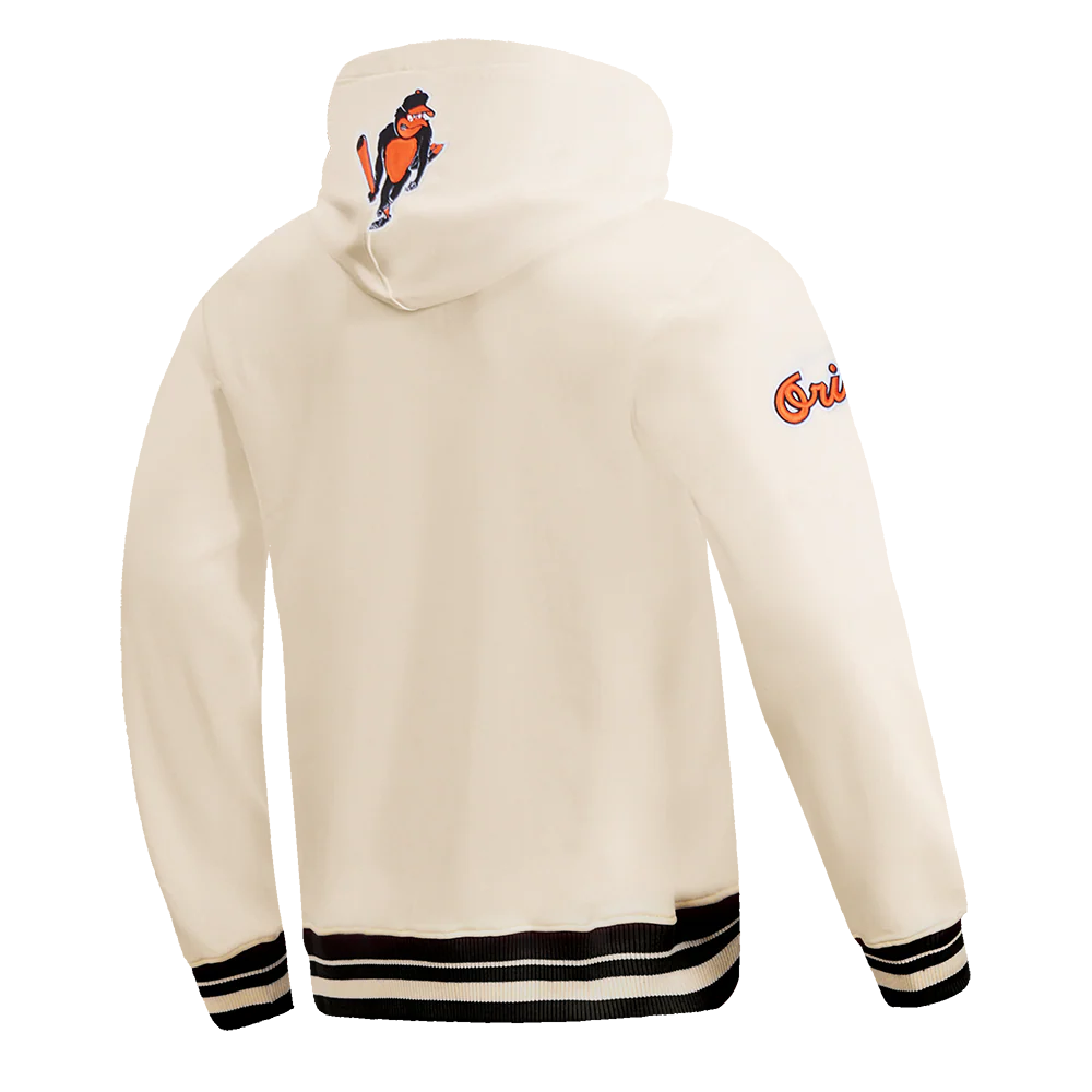 MLB BALTIMORE ORIOLES RETRO CLASSIC MEN'S PULLOVER HOODIE (EGGSHELL/ BLACK) - Image 4