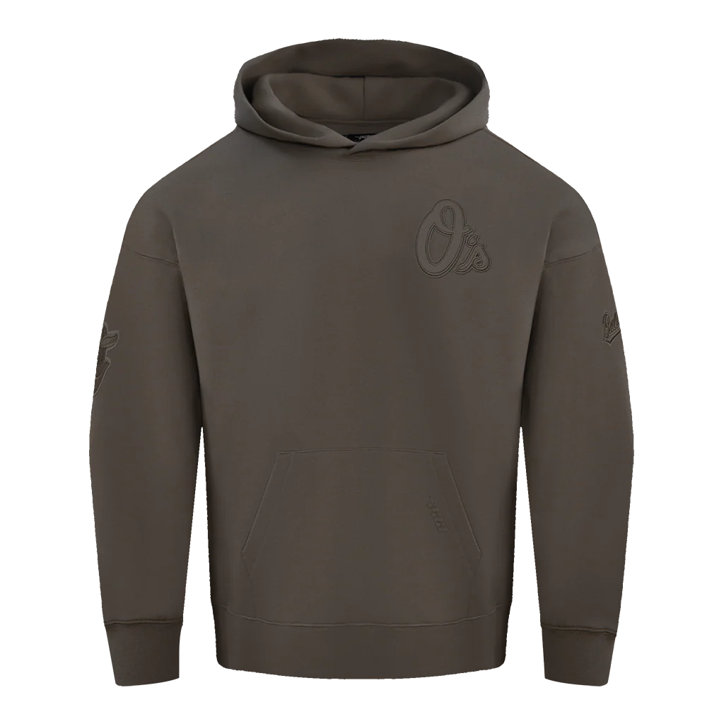 MLB BALTIMORE ORIOLES NEUTRAL MEN'S DROP SHOULDER PULLOVER HOODIE (DARK TAUPE)