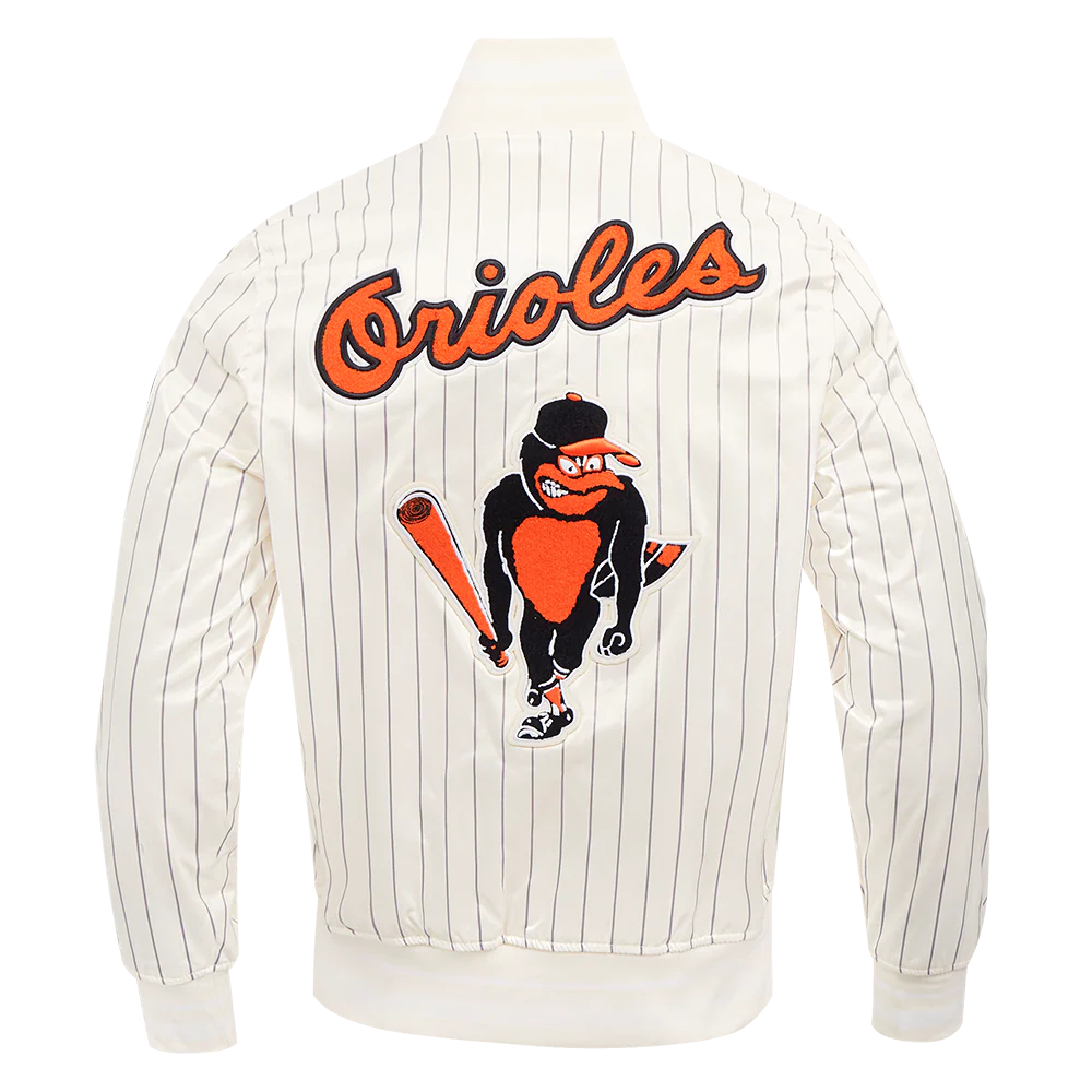 MLB BALTIMORE ORIOLES PINSTRIPE RETRO CLASSIC MEN'S RIB SATIN JACKET (EGGSHELL/ GREY) - Image 3