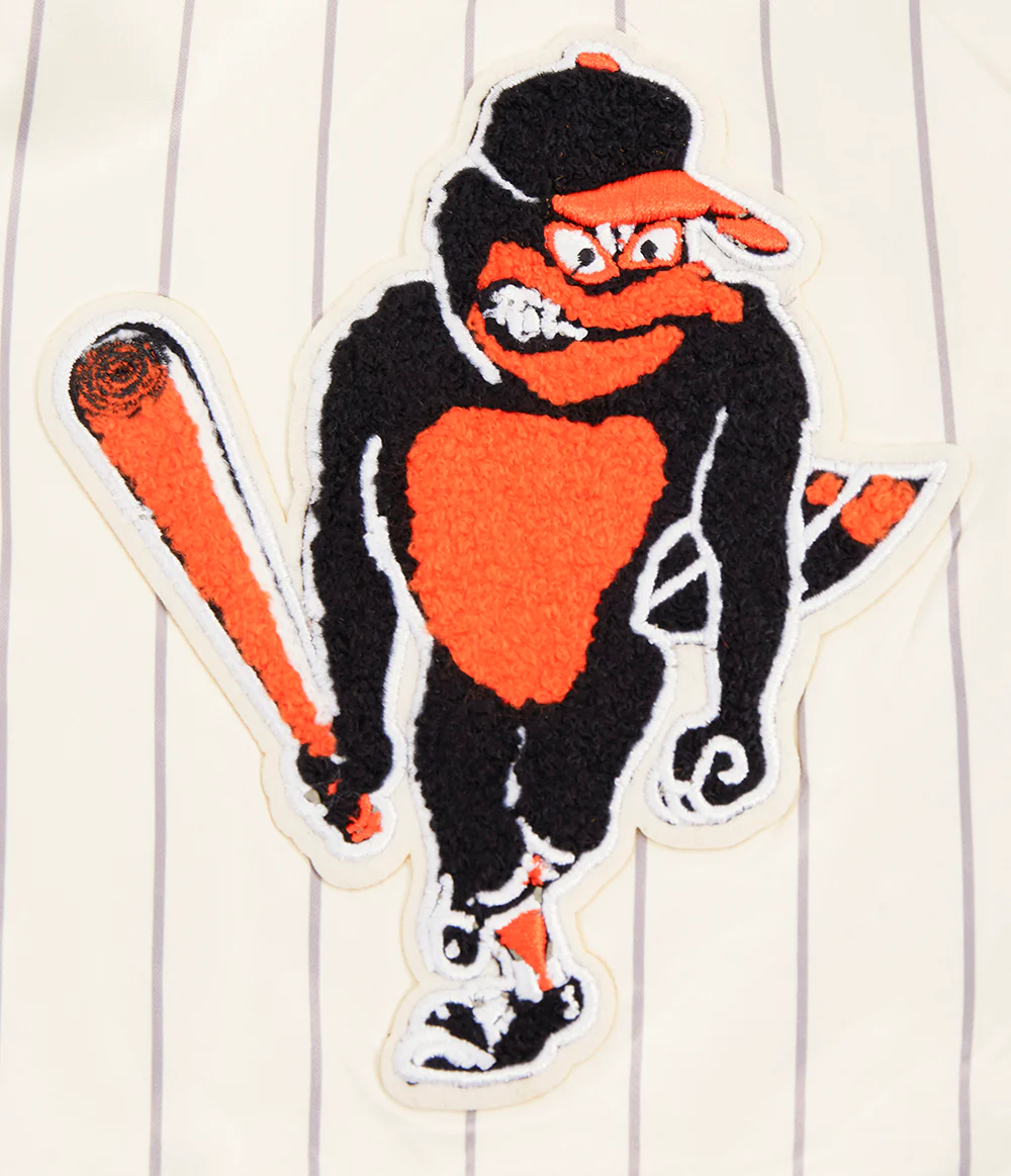 MLB BALTIMORE ORIOLES PINSTRIPE RETRO CLASSIC MEN'S RIB SATIN JACKET (EGGSHELL/ GREY) - Image 5