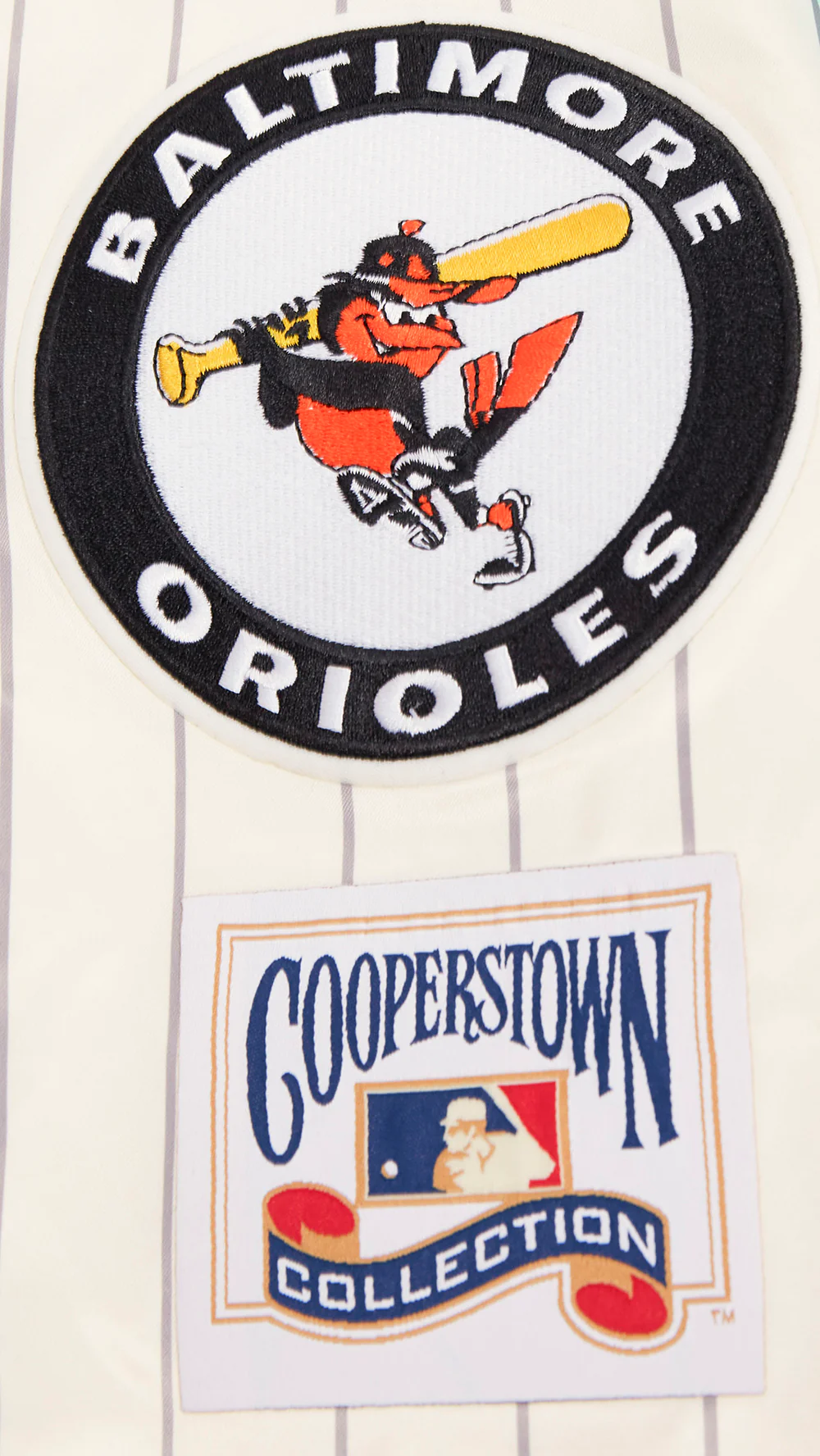 MLB BALTIMORE ORIOLES PINSTRIPE RETRO CLASSIC MEN'S RIB SATIN JACKET (EGGSHELL/ GREY) - Image 6