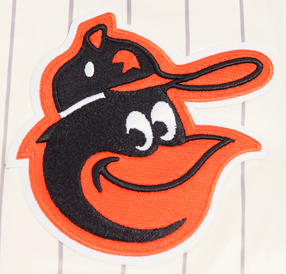 MLB BALTIMORE ORIOLES PINSTRIPE RETRO CLASSIC MEN'S RIB SATIN JACKET (EGGSHELL/ GREY) - Image 7