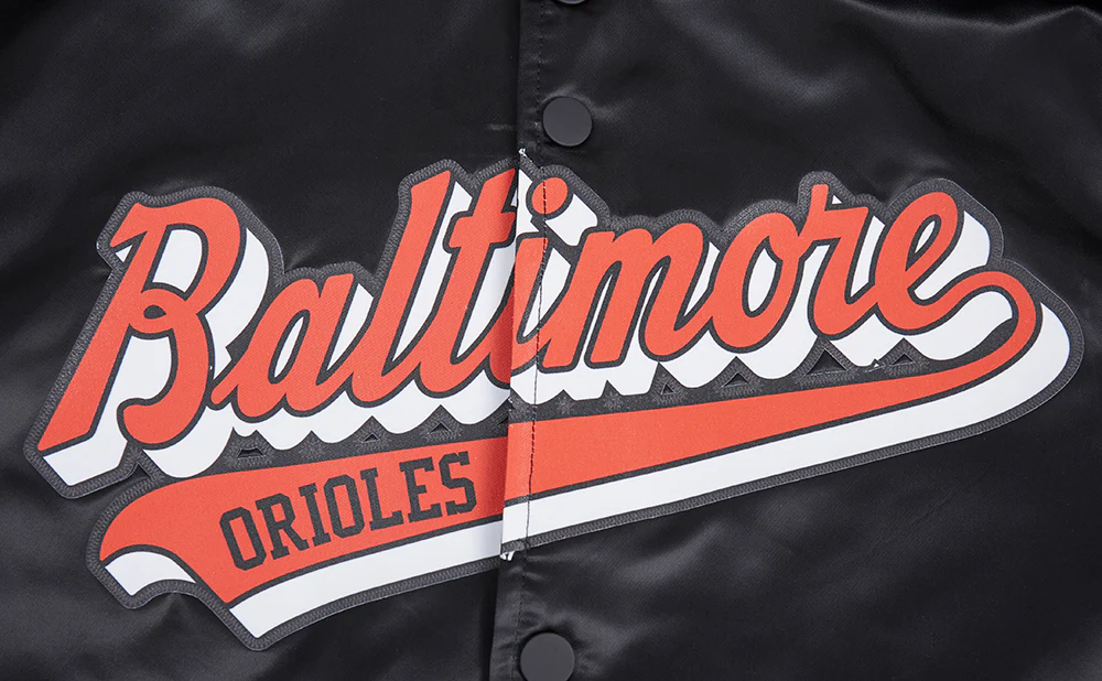 MLB BALTIMORE ORIOLES SCRIPT TAIL MEN'S SATIN JACKET (BLACK/ORANGE) - Image 5