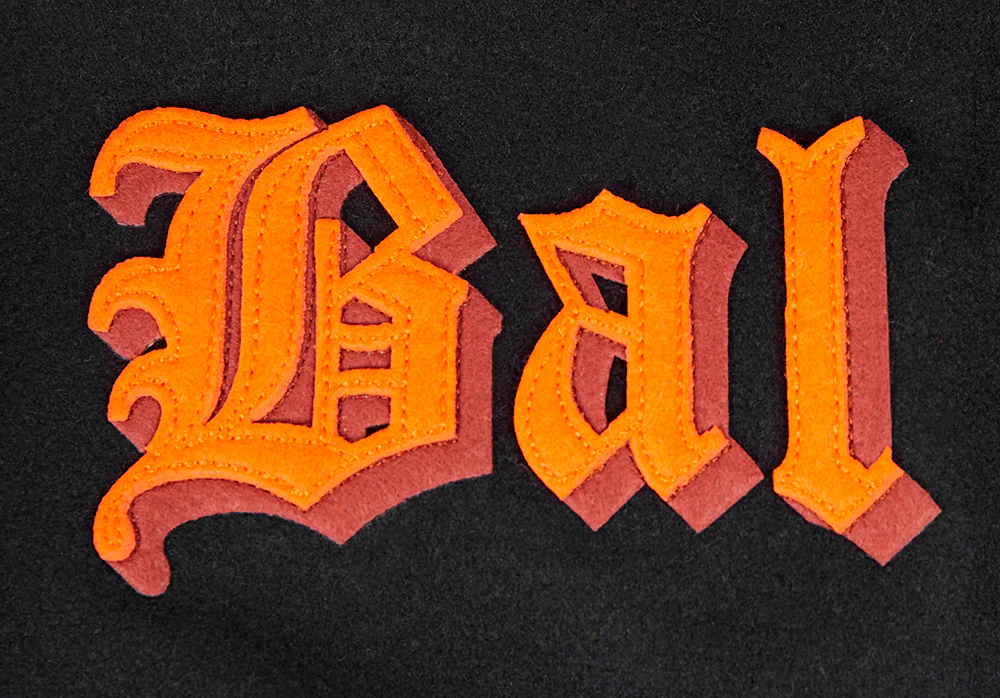 MLB BALTIMORE ORIOLES CLASSIC OLD ENGLISH MEN'S RIB WOOL VARSITY JACKE (BLACK/ORANGE) - Image 5