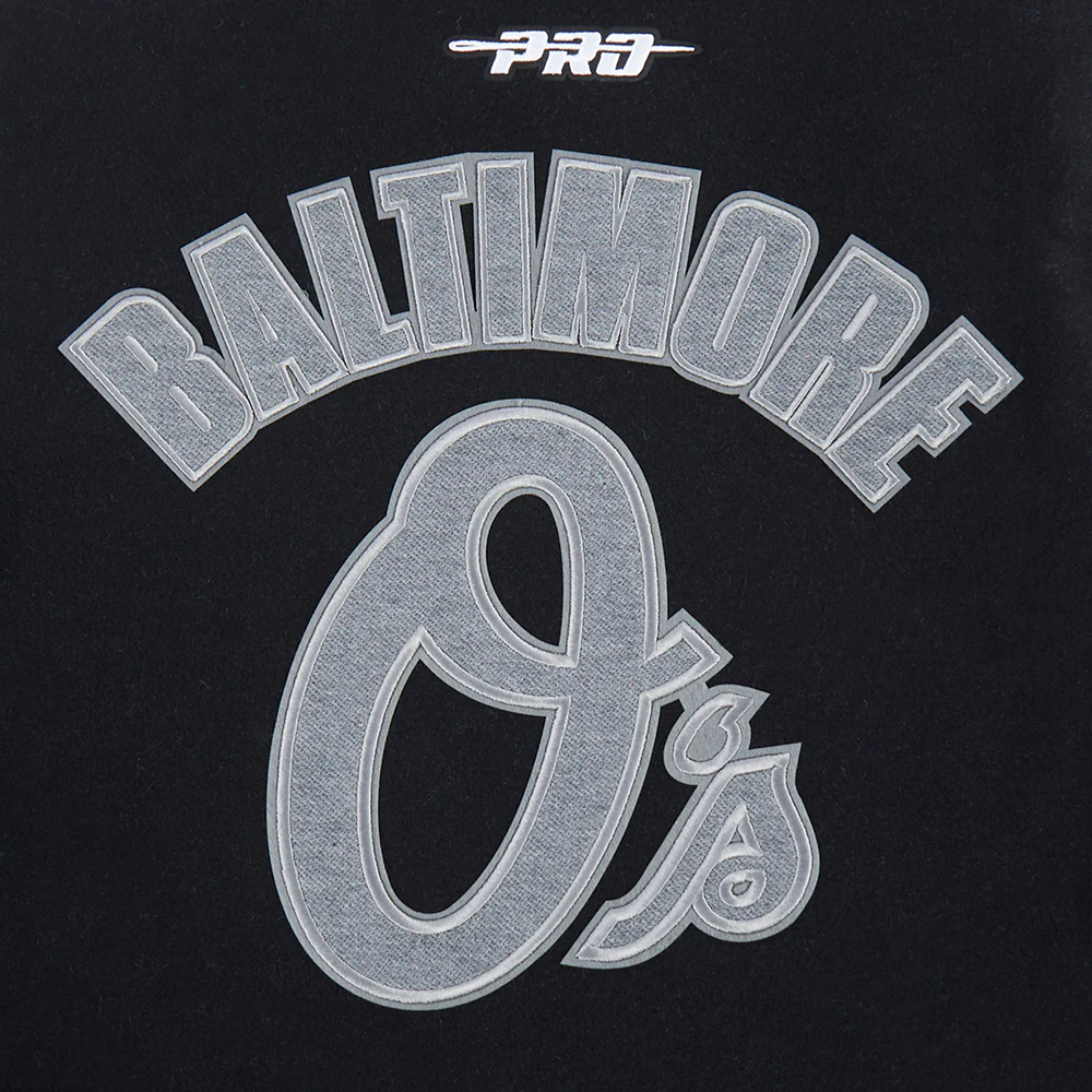 MLB BALTIMEN'SORE ORIOLES REVERSE FRENCH TERRY MEN'S CB WOOL VARSITY JA (BLACK/GRAY/EGGSHELL) - Image 10