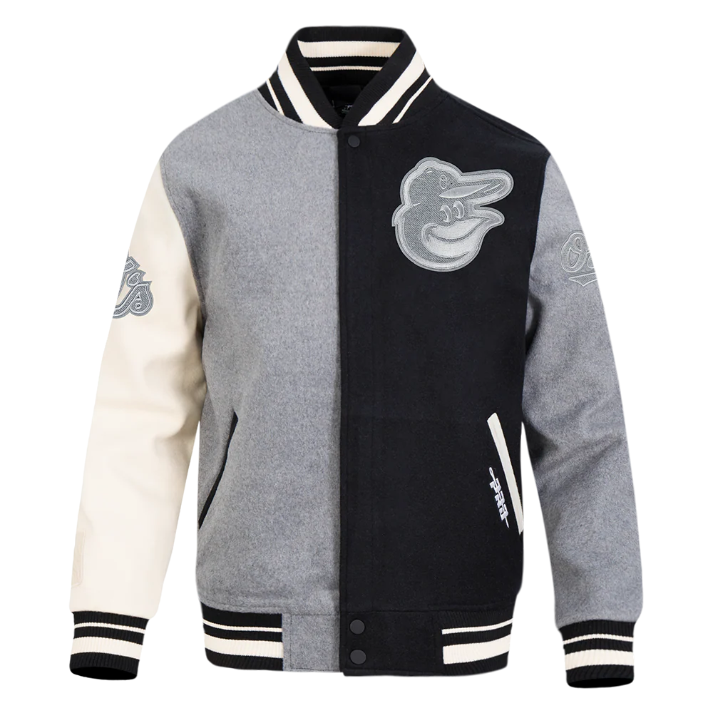 MLB BALTIMEN'SORE ORIOLES REVERSE FRENCH TERRY MEN'S CB WOOL VARSITY JA (BLACK/GRAY/EGGSHELL) - Image 3