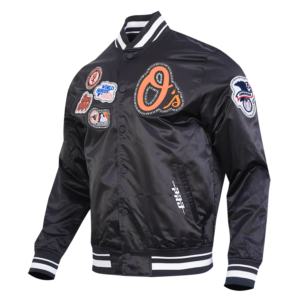 MLB BALTIMORE ORIOLES DIY PICK STITCH MEN'S RIB SATIN JACKET (BLACK) - Image 6