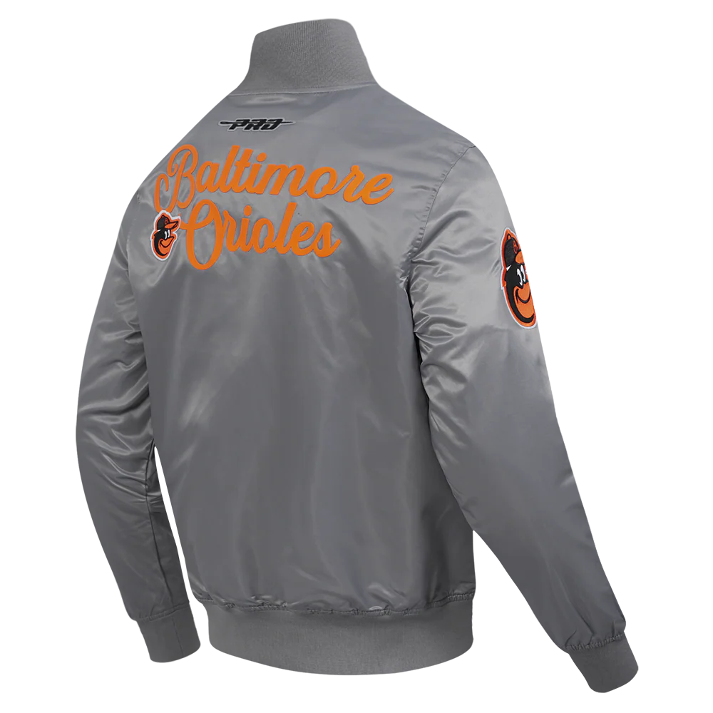 MLB BALTIMORE ORIOLES SOUVENIR MEN'S SATIN JACKET (GRAY) - Image 4