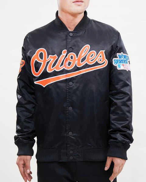 MLB BALTIMORE ORIOLES BIG LOGO WORLD SERIES MEN'S SATIN JACKET (BLACK) - Image 11