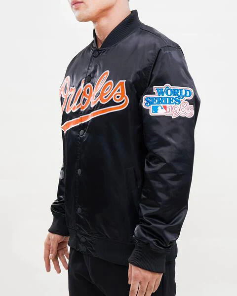 MLB BALTIMORE ORIOLES BIG LOGO WORLD SERIES MEN'S SATIN JACKET (BLACK) - Image 12
