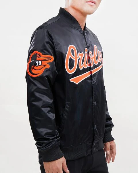MLB BALTIMORE ORIOLES BIG LOGO WORLD SERIES MEN'S SATIN JACKET (BLACK) - Image 13