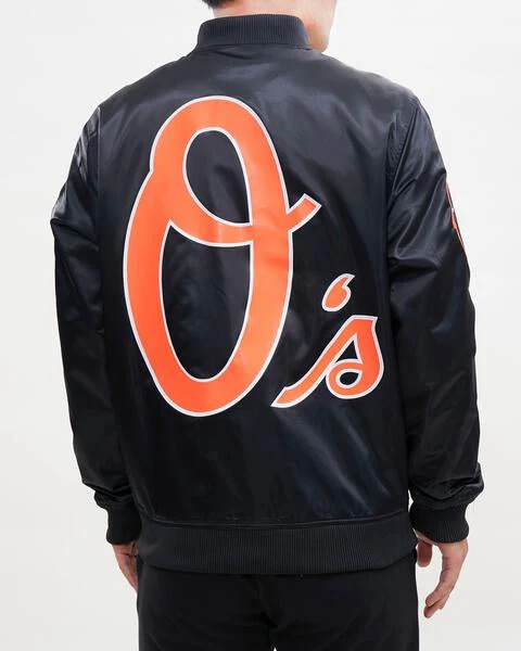 MLB BALTIMORE ORIOLES BIG LOGO WORLD SERIES MEN'S SATIN JACKET (BLACK) - Image 14