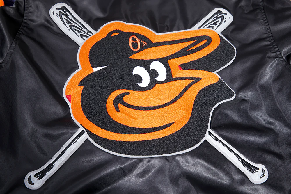 MLB BALTIMORE ORIOLES MASHUP MEN'S RIB SATIN JACKET (BLACK/ORANGE) - Image 5