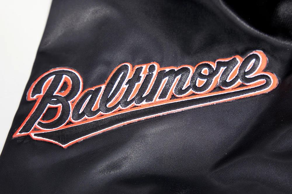 MLB BALTIMORE ORIOLES MASHUP MEN'S RIB SATIN JACKET (BLACK/ORANGE) - Image 8