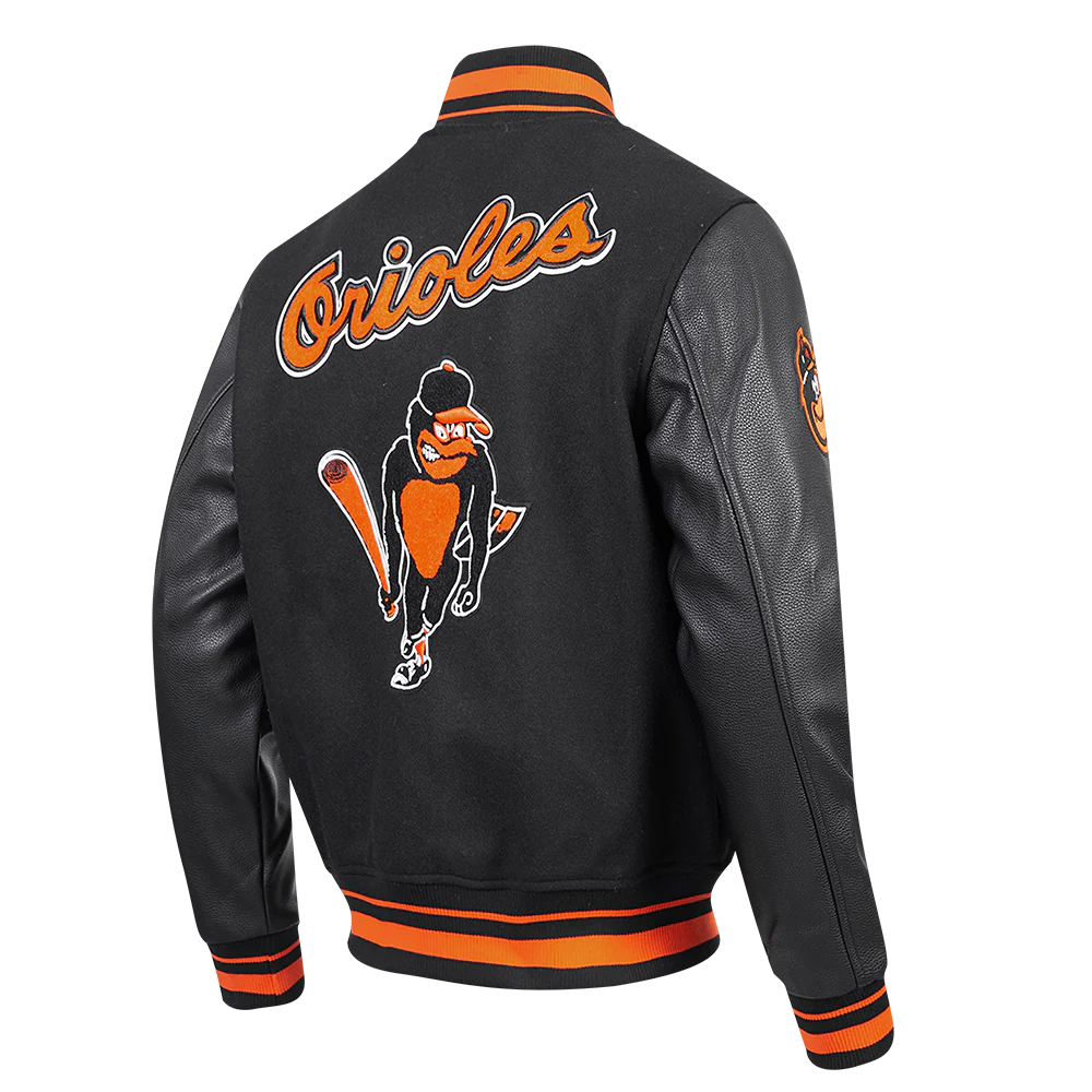 MLB BALTIMORE ORIOLES RETRO CLASSIC MEN'S RIB WOOL VARSITY JACKET (BLACK/ORANGE) - Image 3