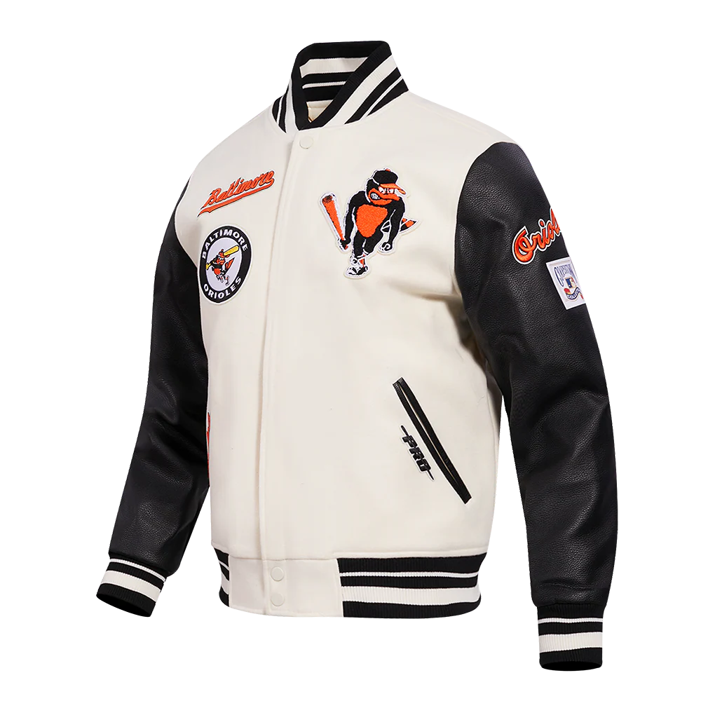 MLB BALTIMORE ORIOLES RETRO CLASSIC MEN'S RIB WOOL VARSITY JACKET (EGGSHELL/BLACK) - Image 2