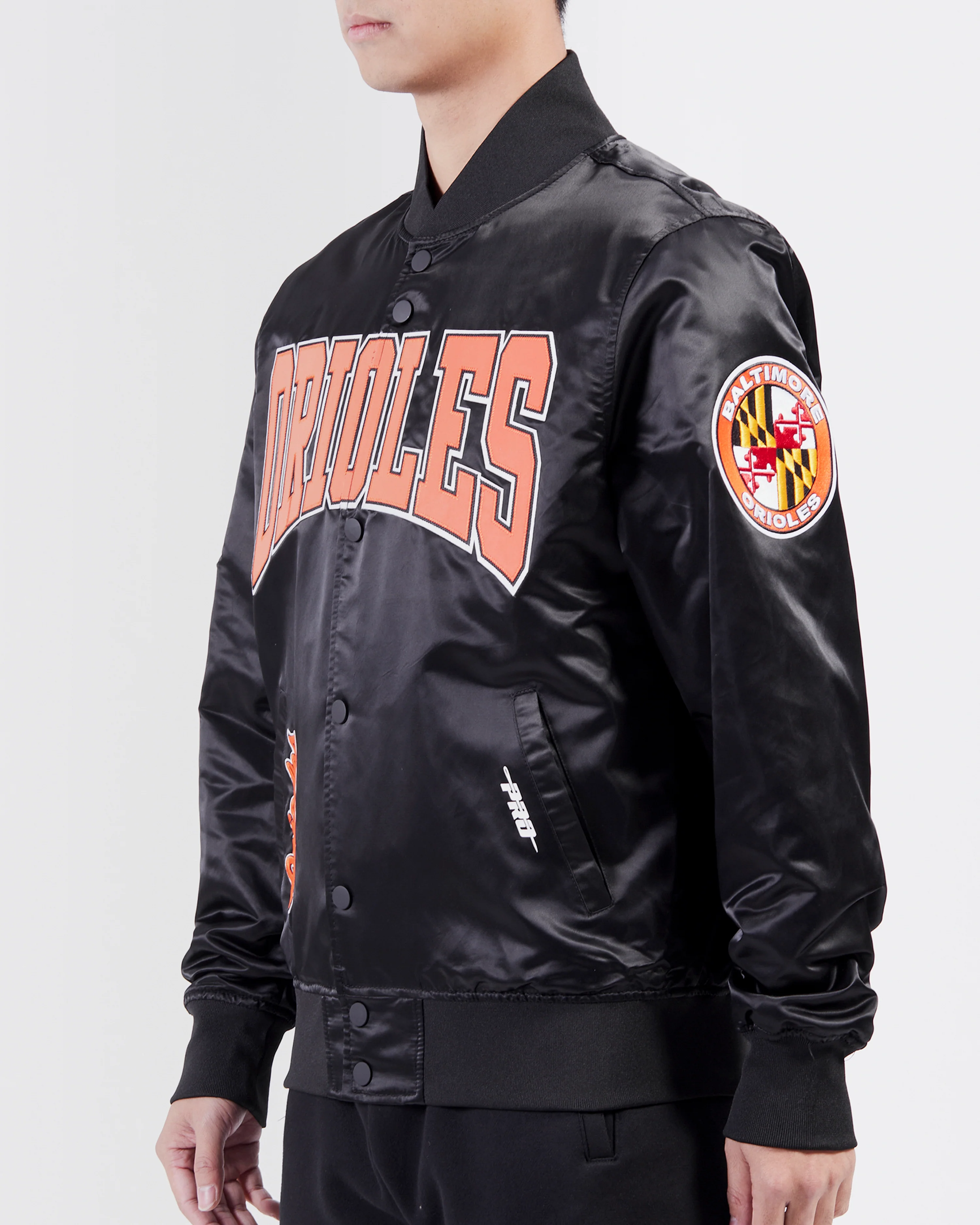 MLB BALTIMORE ORIOLES CREST EMBLEM SATIN JACKET (BLACK) - Image 2
